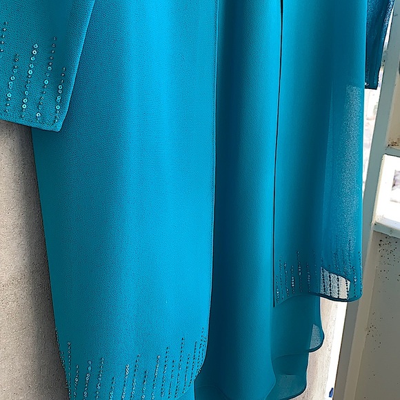 Turquoise Formal Dress with Long Blazer Vintage - Picture 7 of 7